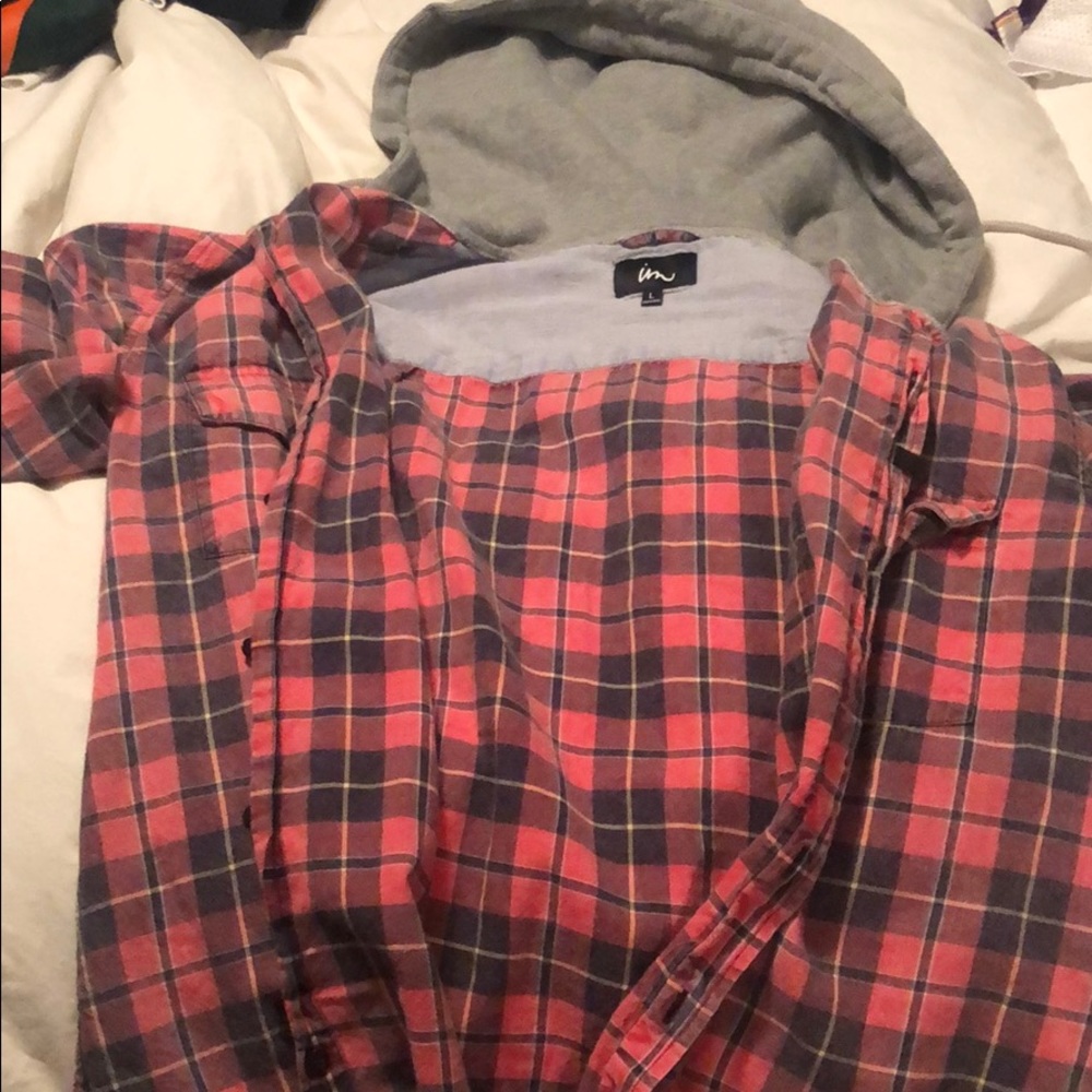 Button down shirt with hood